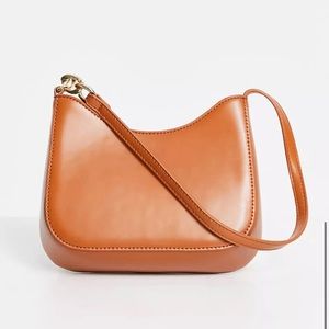 ASOS DESIGN curved shoulder bag with chain link strap in tan